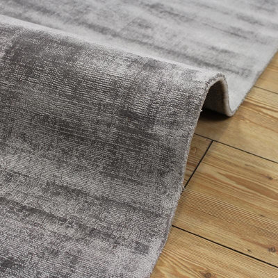 Silver Handmade , Luxurious , Modern , Plain Easy to Clean Viscose Rug for Living Room, Bedroom - 66 X 240 (Runner)
