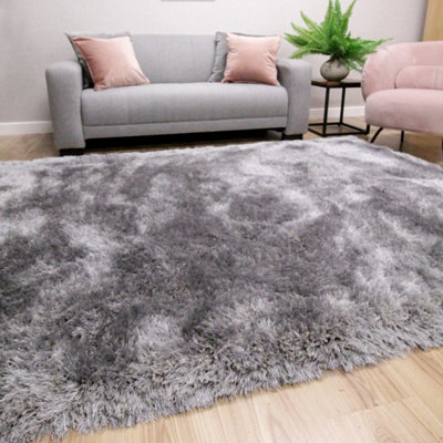 Silver Handmade Luxurious Plain Shaggy Sparkle Easy to Clean Rug for Living Room, Bedroom - 160cm X 230cm