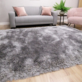Silver Handmade Luxurious Plain Shaggy Sparkle Easy to Clean Rug for Living Room, Bedroom - 200cm X 290cm