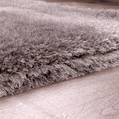 Silver Handmade Luxurious Plain Shaggy Sparkle Easy to Clean Rug for Living Room, Bedroom - 80cm X 150cm