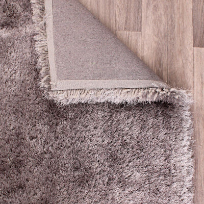 Silver Handmade Luxurious Plain Shaggy Sparkle Easy to Clean Rug for Living Room, Bedroom - 80cm X 150cm