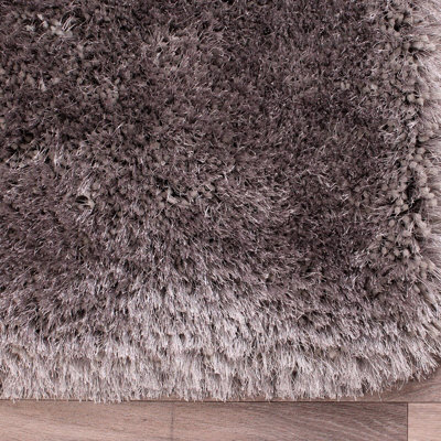 Silver Handmade Luxurious Plain Shaggy Sparkle Easy to Clean Rug for Living Room, Bedroom - 80cm X 150cm