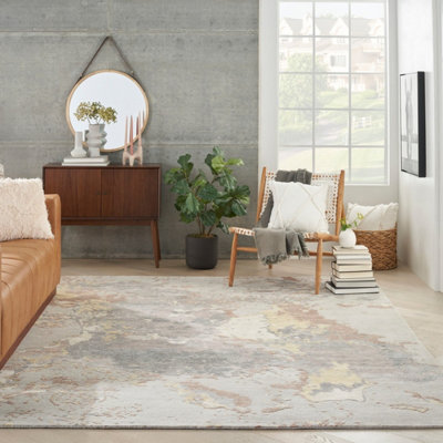 Silver Handmade LuxuriousModern Wool Easy TO Clean Abstract Dining Room Bedroom and Living Room Rug -61cm X 91cm