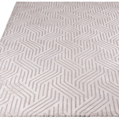 Silver Handmade Modern Geometric Easy to clean Rug For Bedroom & Living Room-160cm X 230cm