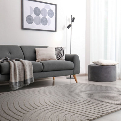 Silver Handmade Wool Geometric Modern Easy to Clean Rug for Living Room and Bedroom-120cm X 170cm