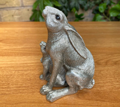 Silver Hare and Baby Home Ornament