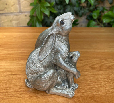 Silver Hare and Baby Home Ornament