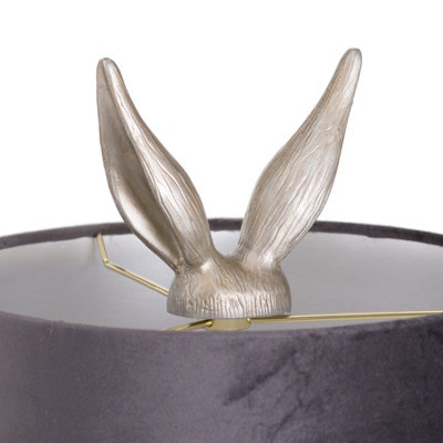Silver Hare Table Lamp With Grey Velvet Shade - 3