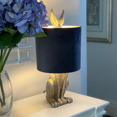 Silver Hare Table Lamp With Grey Velvet Shade - 4