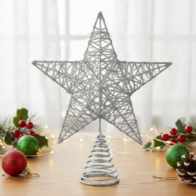 Silver Iron Art Christmas Tree with LED Lights and Glitter, Topped with ...
