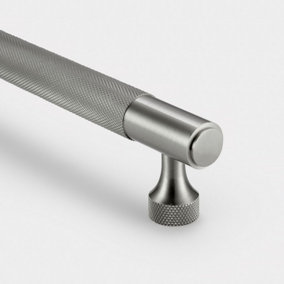 Silver Knurled Cabinet T Bar Handle - Solid Brass - Hole Centre 128mm - SE Home