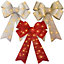 Silver - Large Bows Christmas Tree Decoration with 30 Warm LED Lights Glitter Wreath Xmas