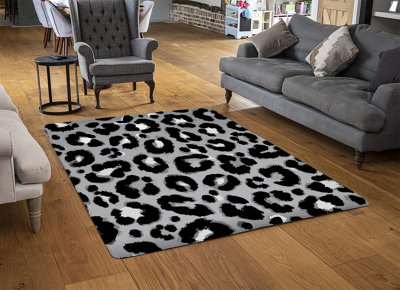 Silver Leopard Print Special Soft Home Rug