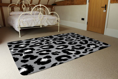 Silver Leopard Print Special Soft Home Rug