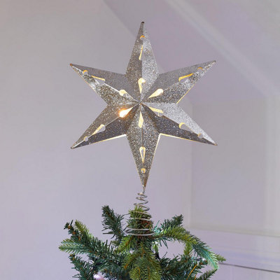 Buy Silver Light Up Star Christmas Tree Topper Ornament - Battery ...