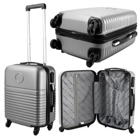 Silver Lightweight Travel Cabin Suitcase With Wheels & Handle