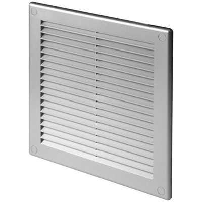 Silver Louvred Wall Vent Grille with Flyscreen and Screw Covers, 100 x 100 mm, Air Ventilation Duct Cover with Flat Back