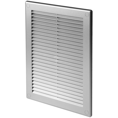 Silver Louvred Wall Vent Grille with Flyscreen and Screw Covers, 150 x 310 mm, Air Ventilation Duct Cover with Flat Back