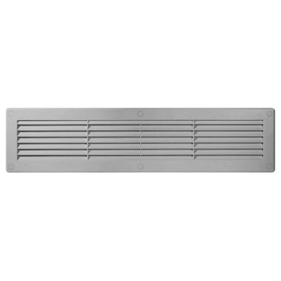 Silver Louvred Wall Vent Grille with Flyscreen and Screw Covers, 460 x 110 mm, Air Ventilation Duct Cover with Flat Back