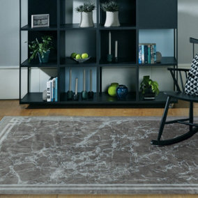 Silver Luxurious Modern Abstract Bordered Rug For Bedroom & Living Room-120cm X 180cm