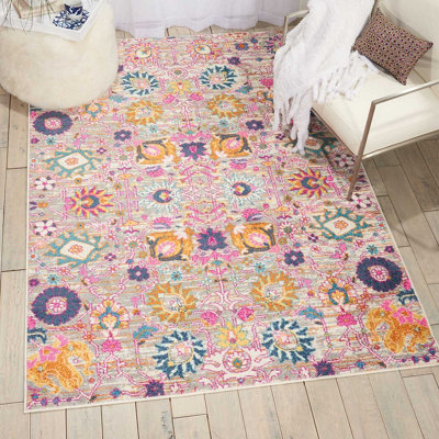 Silver Luxurious Traditional Easy to Clean Abstract Floral Rug For Dining Room-114cm X 175cm