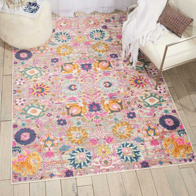 Silver Luxurious Traditional Easy to Clean Abstract Floral Rug For Dining Room-160cm X 221cm