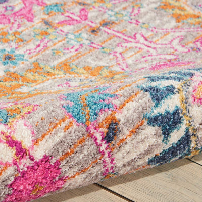 Silver Luxurious Traditional Easy to Clean Abstract Floral Rug For Dining Room-160cm X 221cm - 3