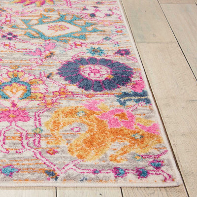 Silver Luxurious Traditional Easy to Clean Abstract Floral Rug For Dining Room-160cm X 221cm - 4