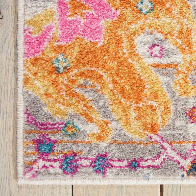 Silver Luxurious Traditional Easy to Clean Abstract Floral Rug For Dining Room-160cm X 221cm - 5