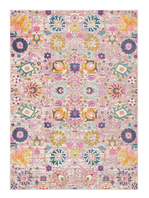 Silver Luxurious Traditional Easy to Clean Abstract Floral Rug For Dining Room-160cm X 221cm - 6