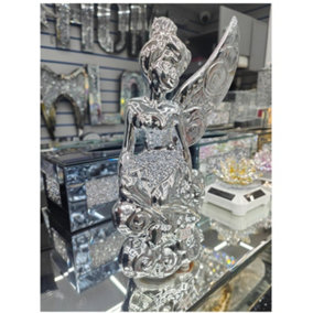 Silver Luxury Sitting Angel Lady Wings Decor Ornament Gypsy 25cm