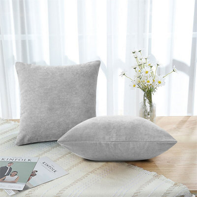 Silver Luxury Velvet Crushed Cushion Covers Sofa Chair & Bed Anti Allergic Filled Velvet Cushions Pack Of 2