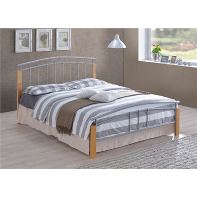 Silver Metal & Beech Bed Frame - Double 4ft 6