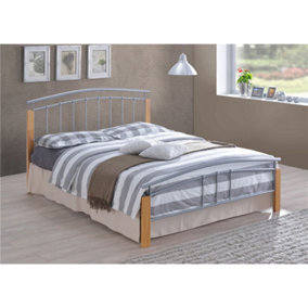 Silver Metal & Beech Bed Frame - Double 4ft 6"