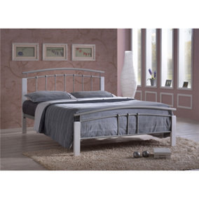 Silver Metal & White Beech Bed Frame - King Size 5ft