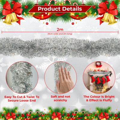 Silver Metallic Shiny Christmas Tinsel Garland for Xmas Tree & Home ...