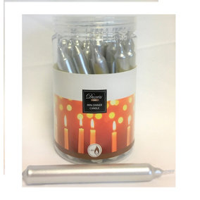 Silver Mini Dinner Candles Tub Of 22 Christmas Candle 10cm 1.4H Burn Time