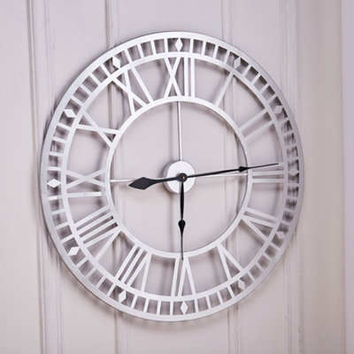 Silver Modern Round Large Skeleton Metal Wall Clock Bedroom Decorative with Roman Numerals 80cm