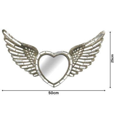 Silver Mosaic Heart Angel Wings Hanging Mirror Home Decor Wall Hanging Decoration