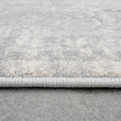 Silver Multicolour Distressed Bordered Medallion Area Rug 160x230cm