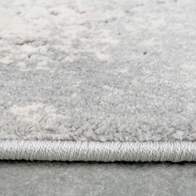 Silver Multicolour Distressed Floral Medallion Area Rug 60x110cm