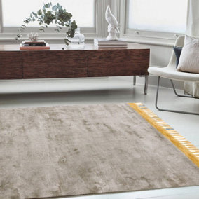 Silver/Mustard,Kilim Luxurious Modern Plain Handmade Rug For Bedroom & Living Room-200cm X 290cm