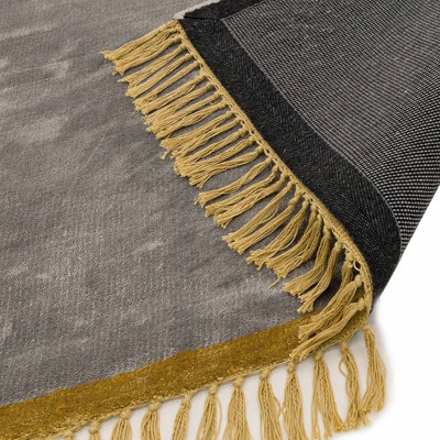 Silver/Mustard,Kilim Luxurious Modern Plain Handmade Rug For Bedroom & Living Room-200cm X 290cm