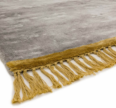 Silver/Mustard,Kilim Luxurious Modern Plain Handmade Rug For Bedroom & Living Room-200cm X 290cm
