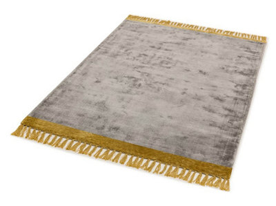 Silver/Mustard,Kilim Luxurious Modern Plain Handmade Rug For Bedroom & Living Room-200cm X 290cm