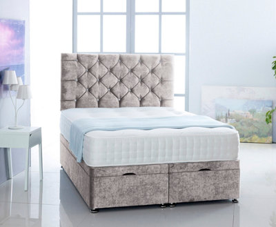 Silver  Naples Foot Lift Ottoman Bed With Memory Spring Mattress And Headboard 5.0FT King Size