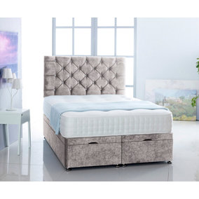 Silver  Naples Foot Lift Ottoman Bed With Memory Spring Mattress And Headboard 6.0 FT Super King