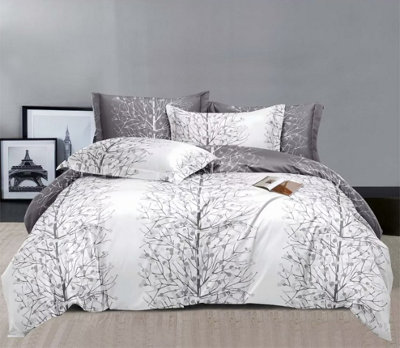 Silver Nature Printed Duvet Set