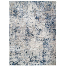 Silver Navy Blue Distressed Abstract Modern Textured Area Rug 120x170cm