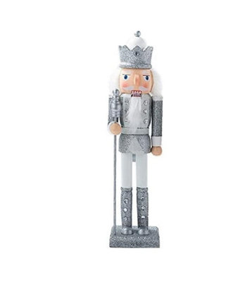 Silver Nutcracker Christmas Table Top Soldier With King - 30cm